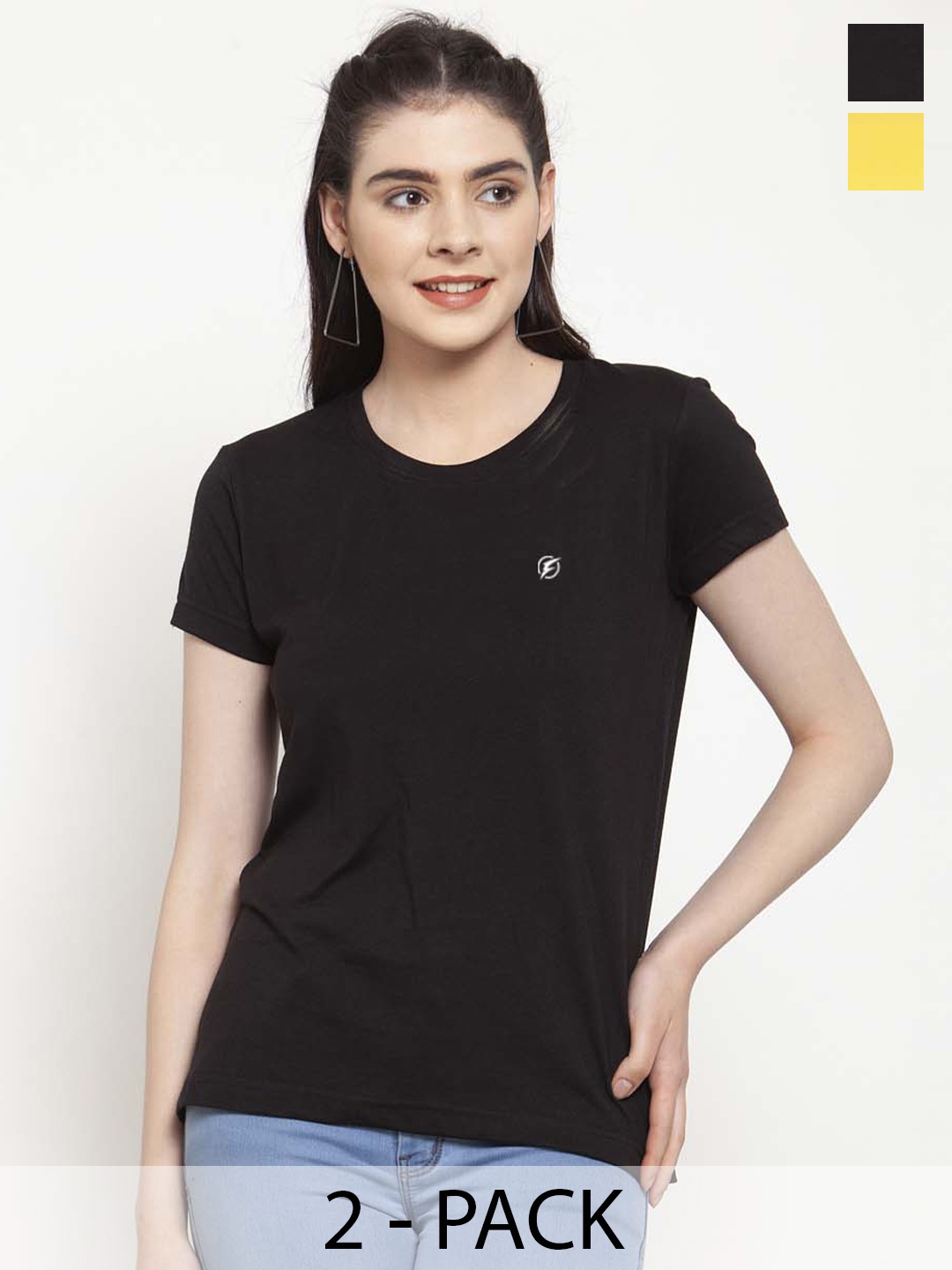 

Friskers Pack Of 2 Slim Fit Round Neck Short Sleeves Cotton T-shirts, Black