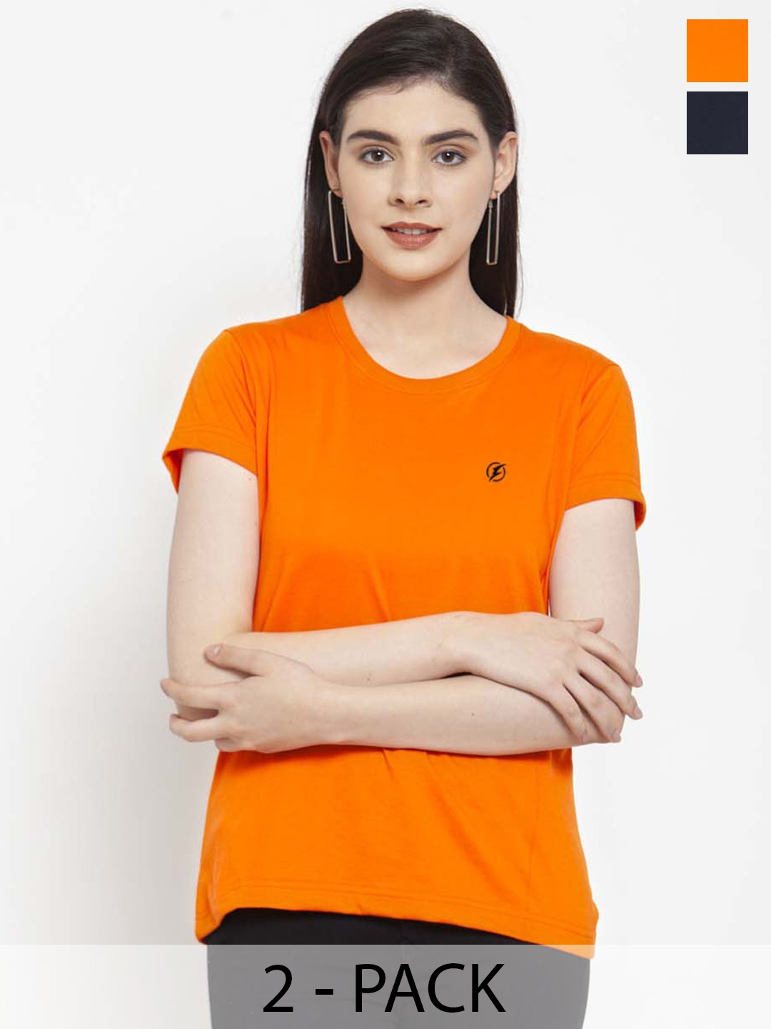 

Friskers Pack Of 2 Round Neck Cotton Slim Fit T-shirt, Orange