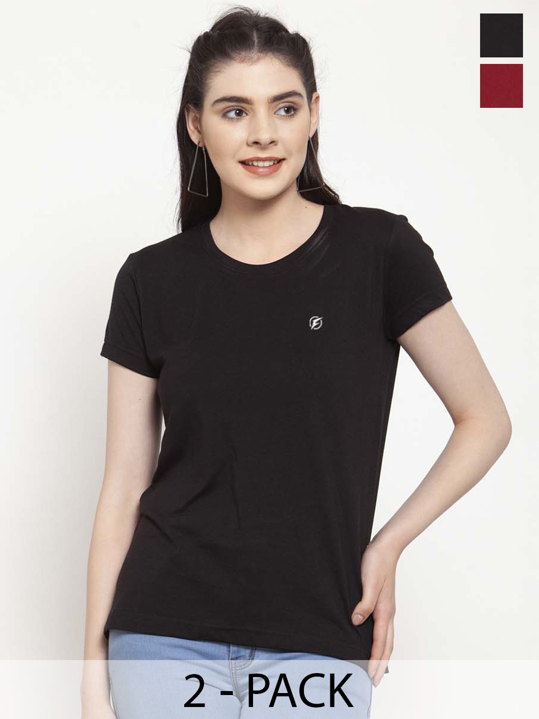 

Friskers Pack Of 2 Round Neck Cotton Slim Fit T-shirt, Black