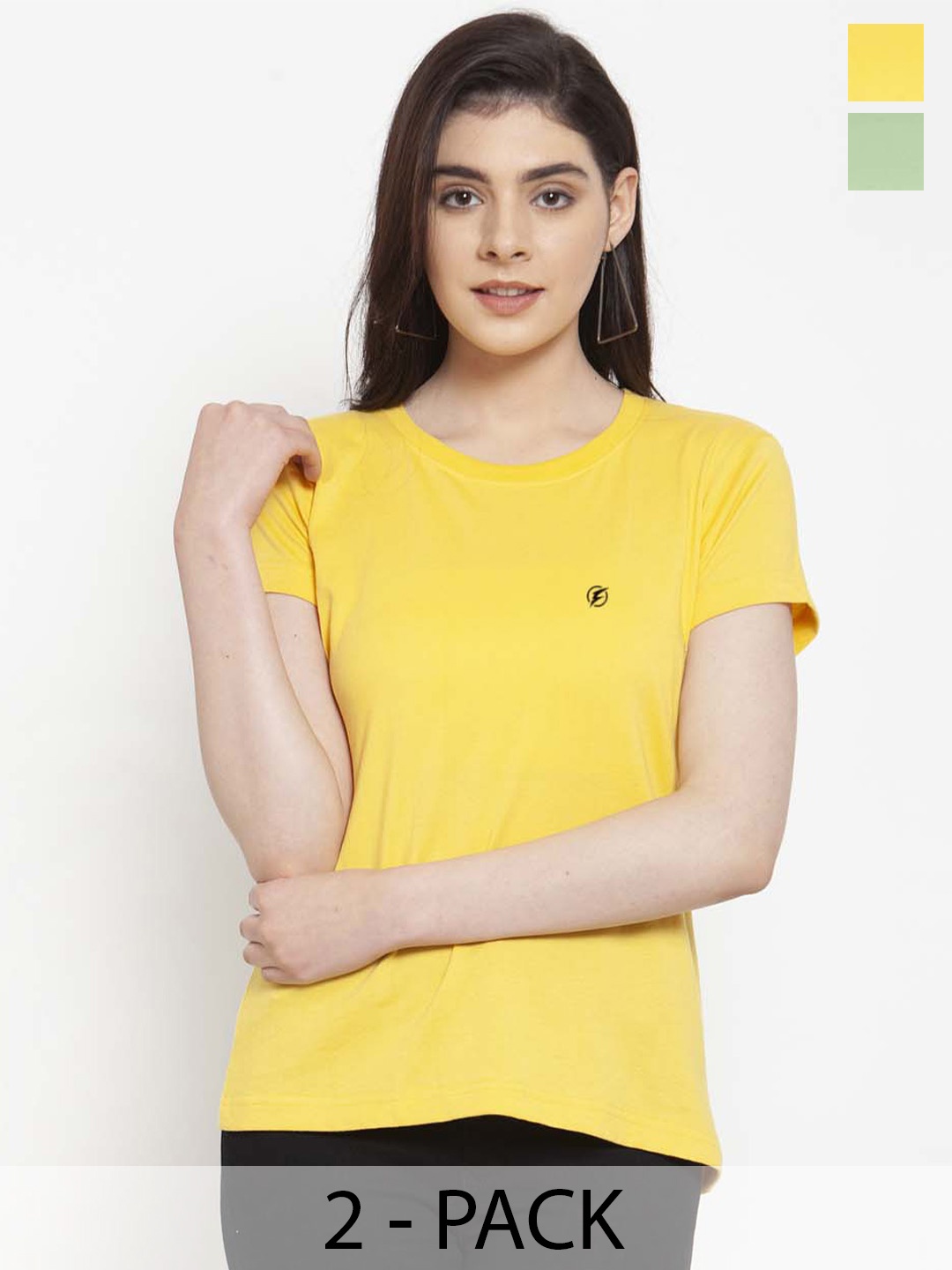 

Friskers Pack Of 2 Round Neck Cotton Slim Fit T-shirt, Yellow