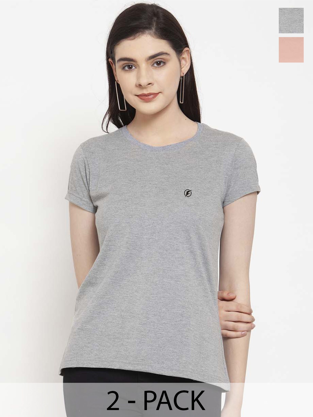 

Friskers Pack Of 2 Round Neck Cotton Slim Fit T-shirt, Grey