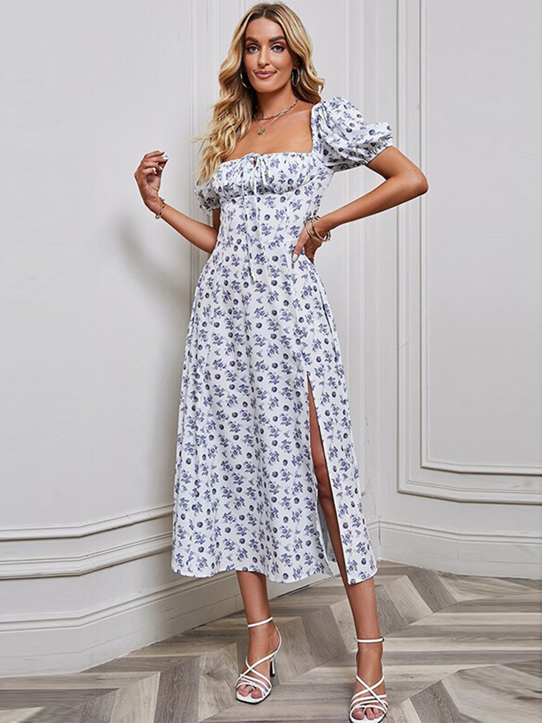 

StyleCast x Revolte Floral Printed Fit & Flare Midi Dress, White