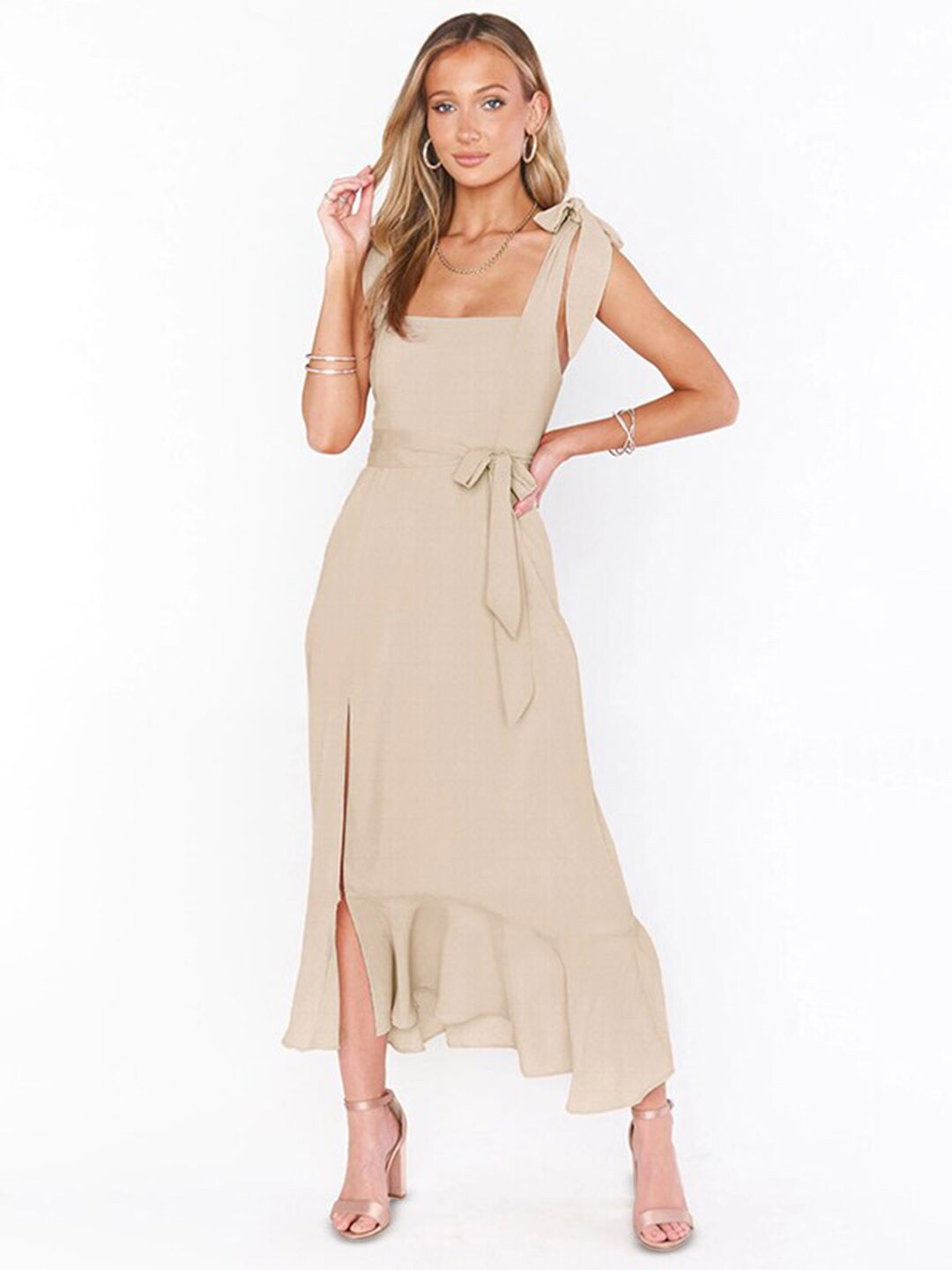 

StyleCast x Revolte Square Neck Maxi Dress, Beige