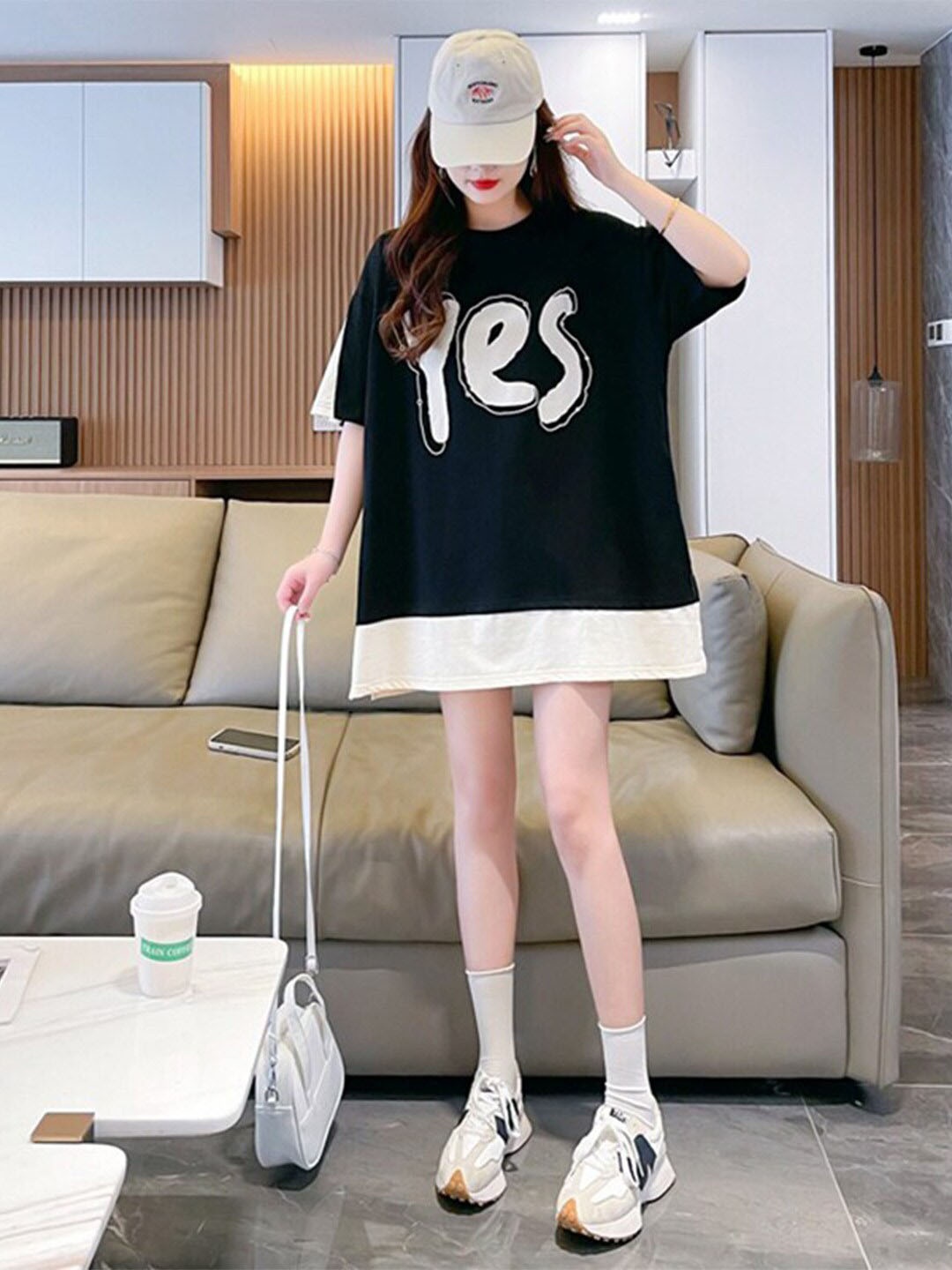 

StyleCast x Revolte Graphic Printed Cotton Straight Knitted T-shirt Dress, Black