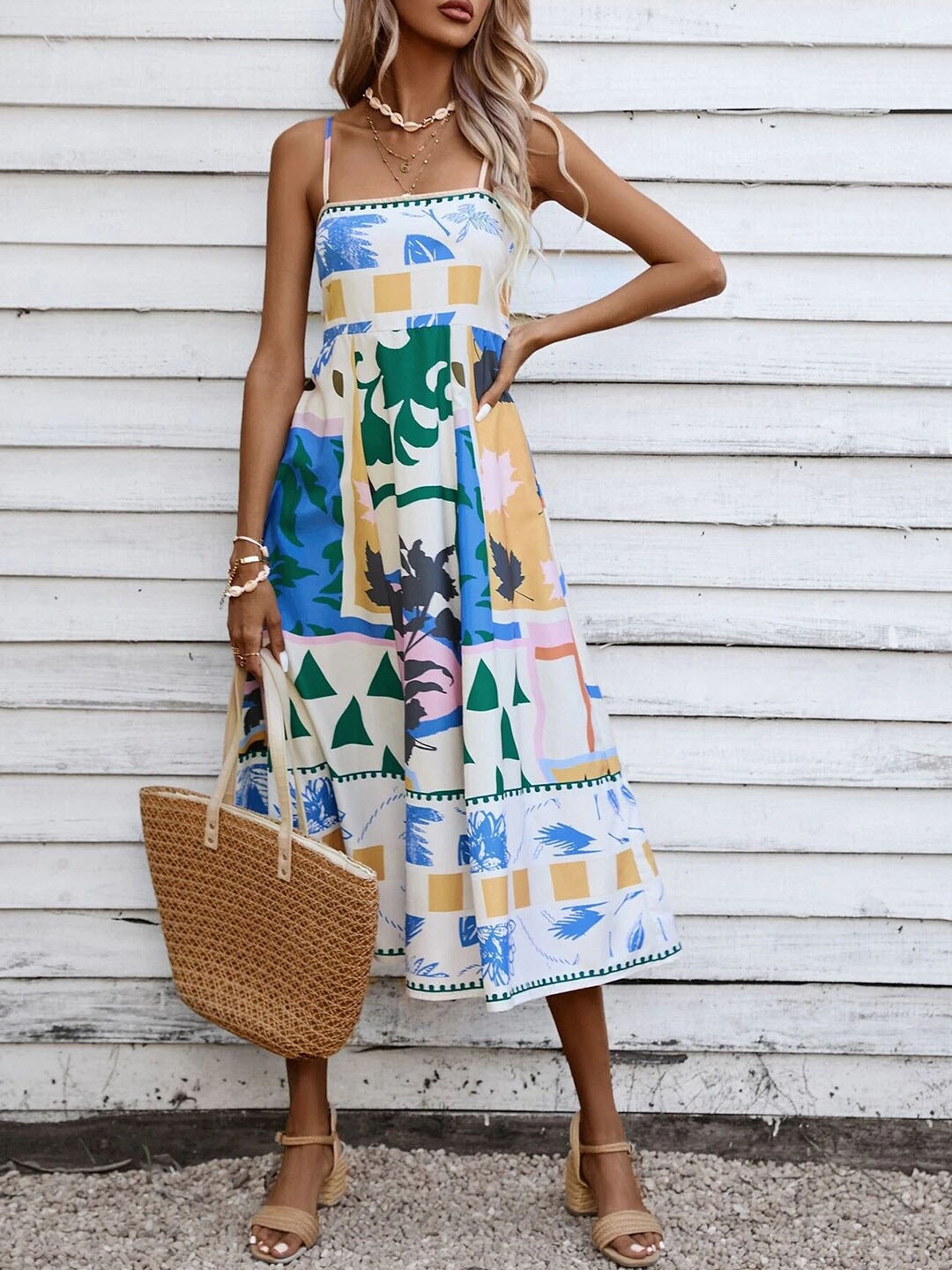 

StyleCast x Revolte Graphic Print Fit & Flare Midi Dress, Green