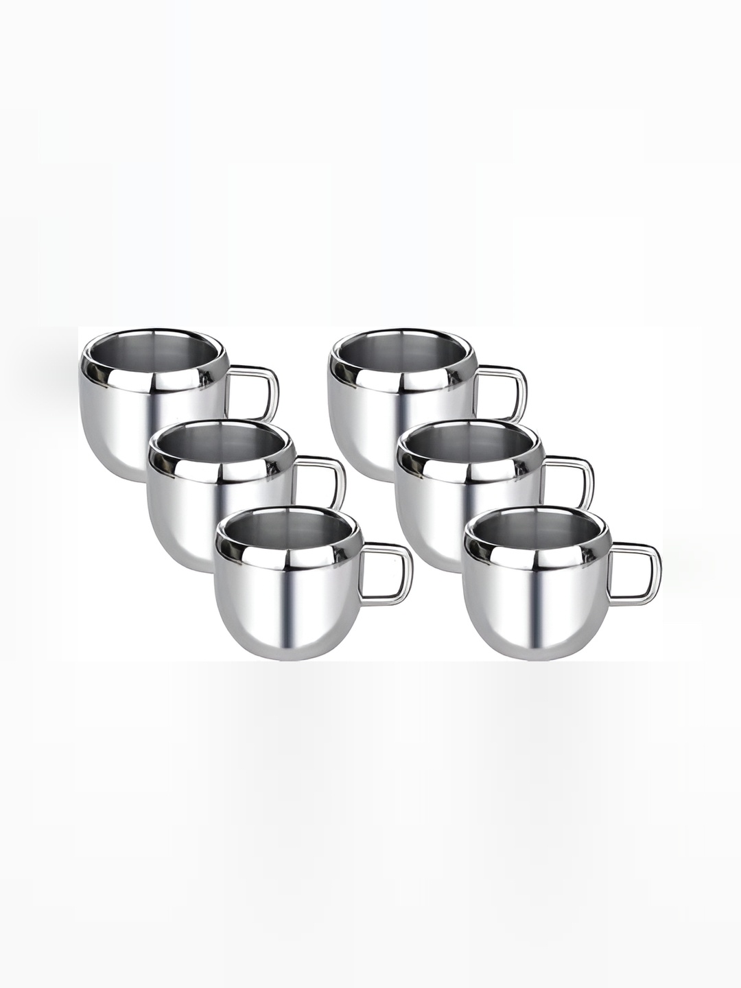 

STEEPLE Silver Toned 6 Pieces Stainless Steel Glossy Cups 120 ml Each