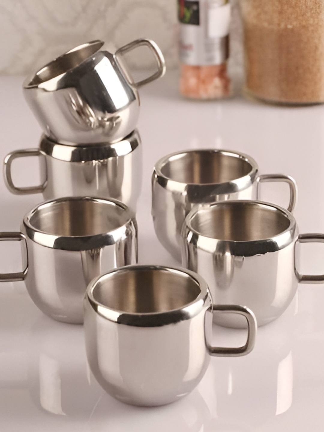 

STEEPLE Silver-Toned 6 Pieces Stainless Steel Glossy Cups 100ml Each