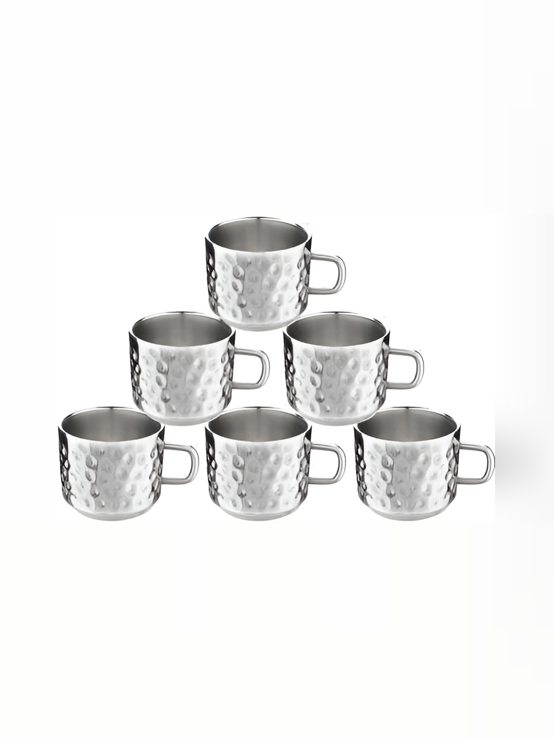 

STEEPLE Silver-Toned 6 Pcs Textured Stainless Steel Glossy Cups 100 ml