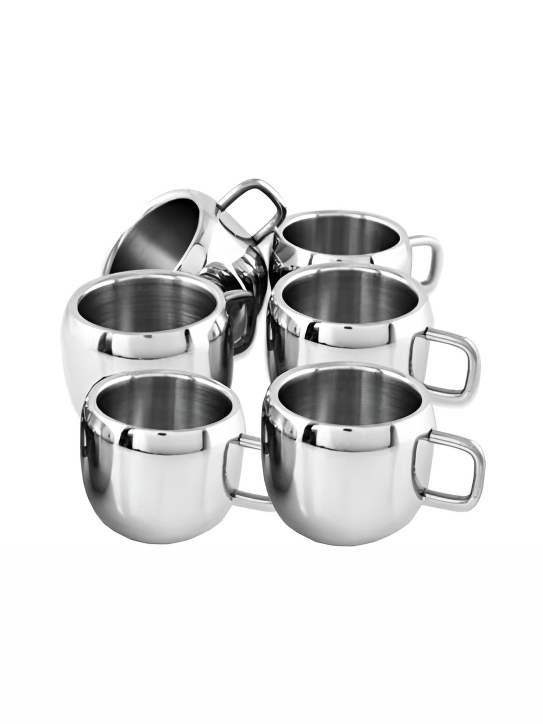 

STEEPLE Silver-Toned 6 Pieces Stainless Steel Glossy Cups 100ml Each