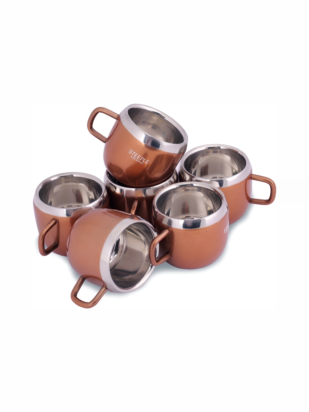 

STEEPLE Brown & Silver-Toned 6 Pcs Stainless Steel Glossy Cups 100 ml