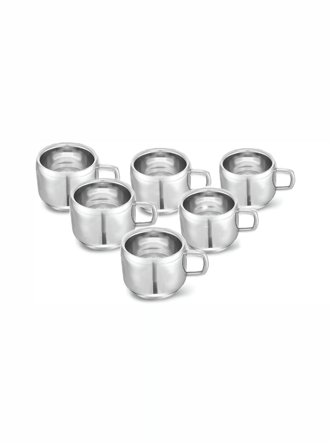 

STEEPLE 6 Pcs Stainless Steel Glossy Cups 100 ml Each, Silver