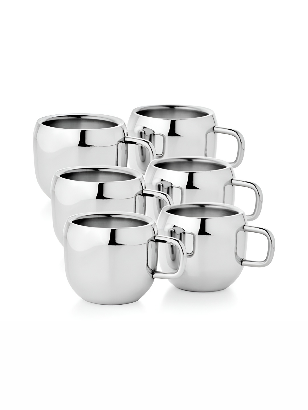 

STEEPLE Silver-Toned 6 Pcs Stainless Steel Glossy Cups 80 ml
