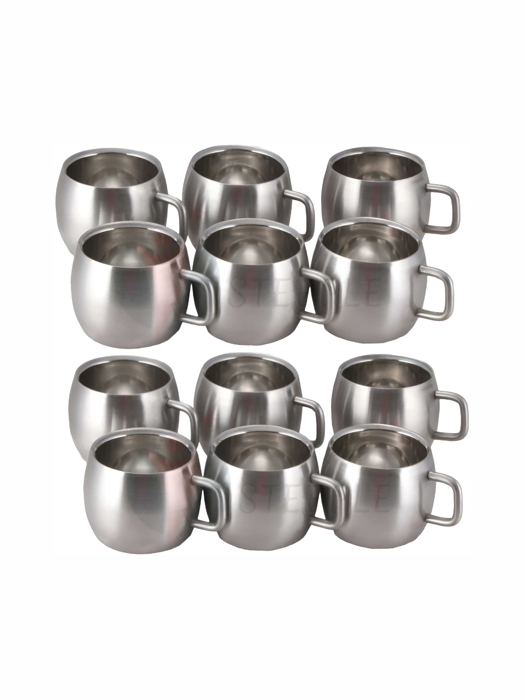 

STEEPLE Silver-Toned 12 Pcs Stainless Steel Glossy Cups 100 ml
