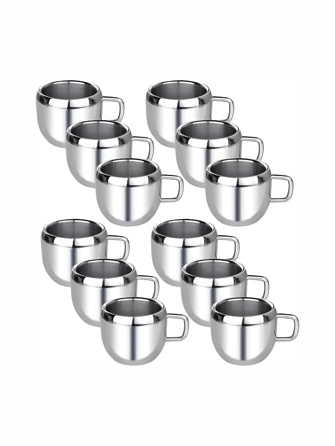 

STEEPLE Silver-Toned 12 Pcs Stainless Steel Glossy Cups 90 ml