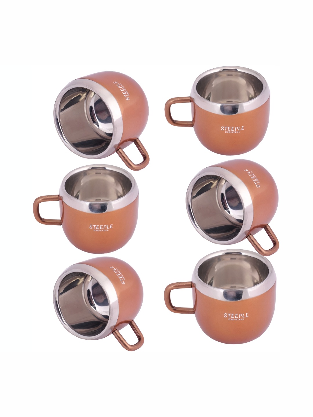 

STEEPLE Brown & Silver toned Stainless Steel Glossy Cups 100 ml