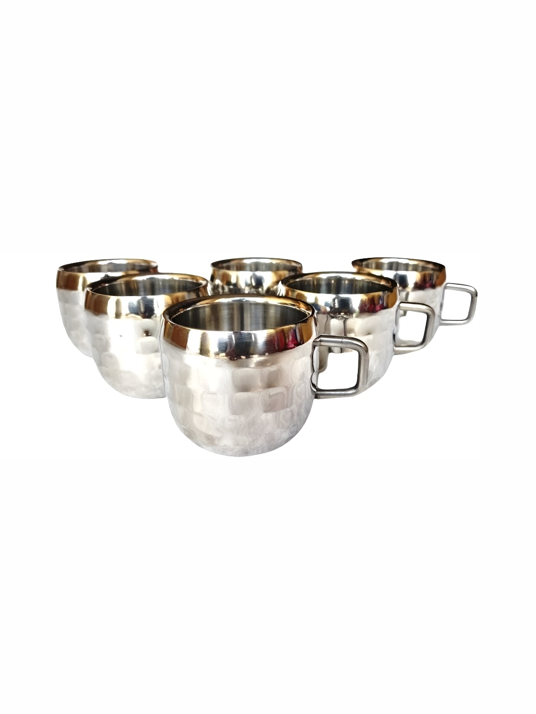 

STEEPLE 6 Pcs Stainless Steel Glossy Cups 90 ml Each, Silver