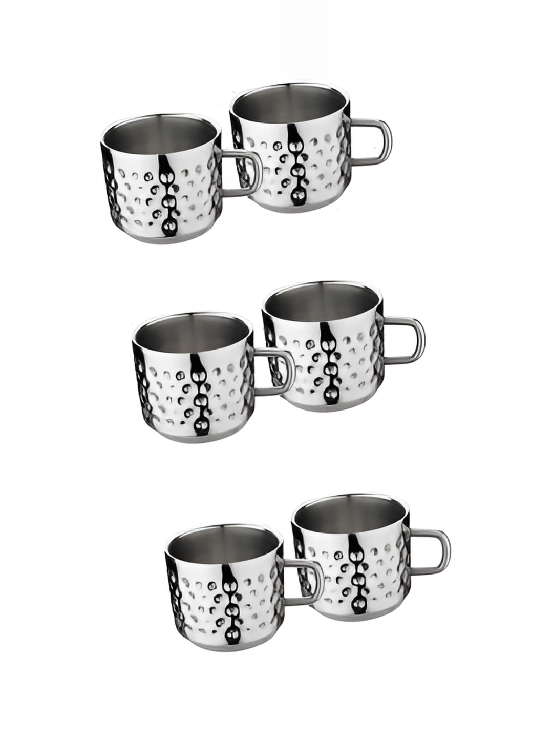 

STEEPLE Silver Toned 6 Pieces Textured Stainless Steel Glossy Cups 100 ml Each