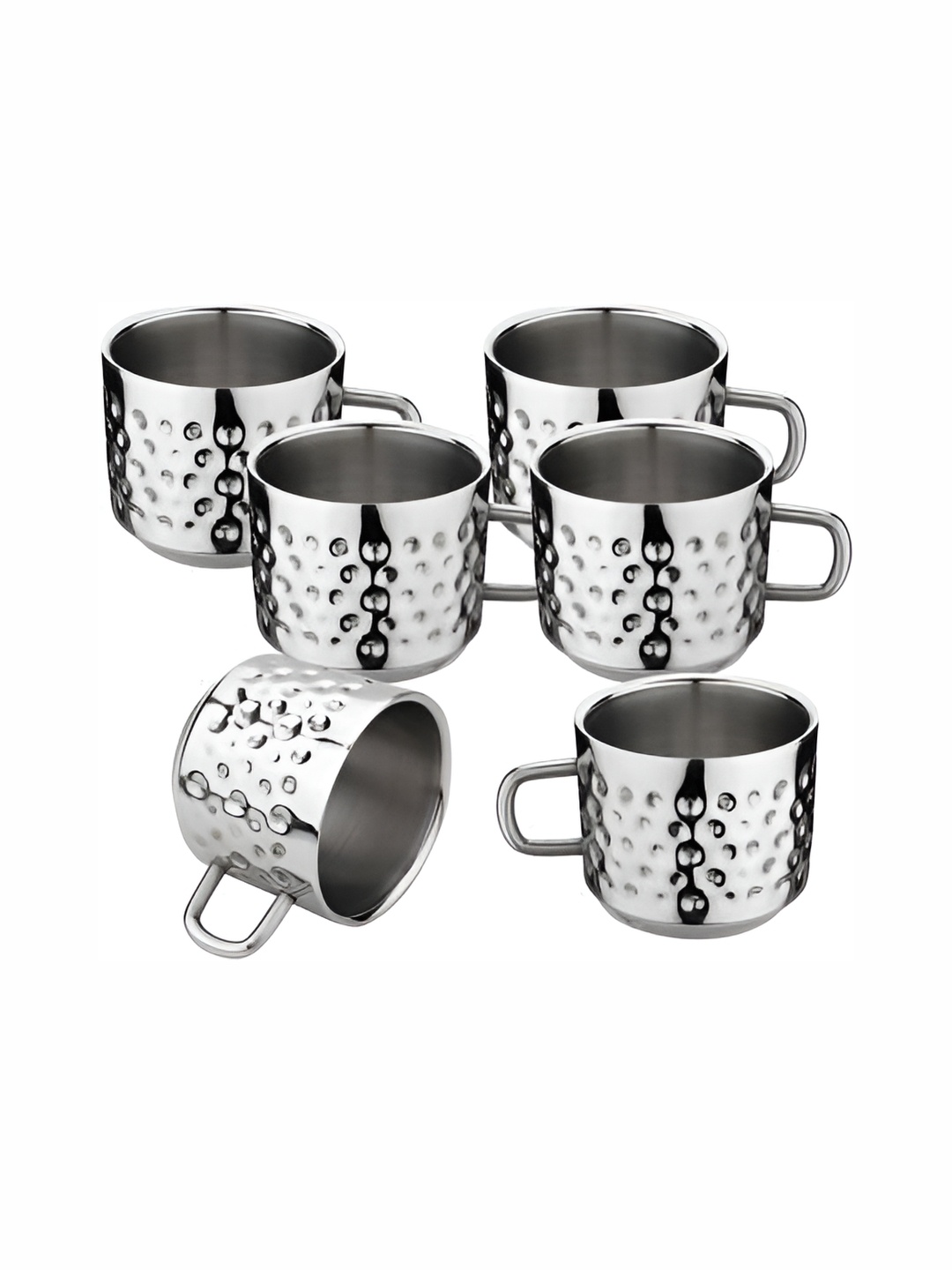 

STEEPLE Silver-Toned 6 Pcs Textured Stainless Steel Glossy Cups 100 ml