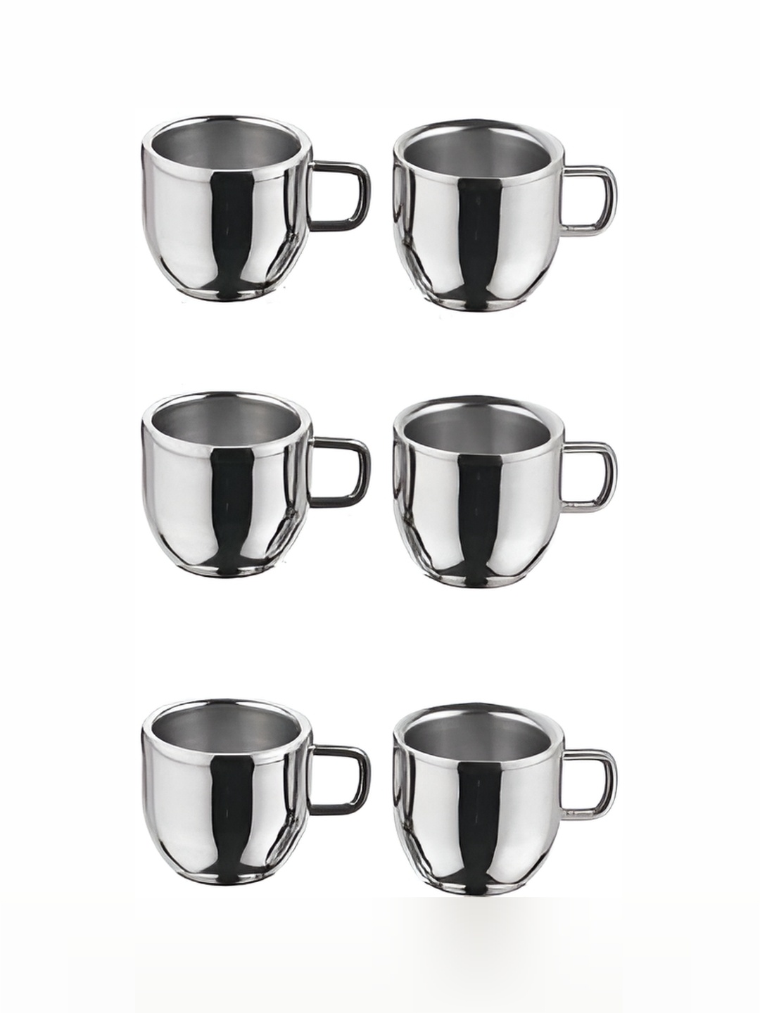 

STEEPLE Silver-Toned 6 Pcs Stainless Steel Glossy Cups 125 ml