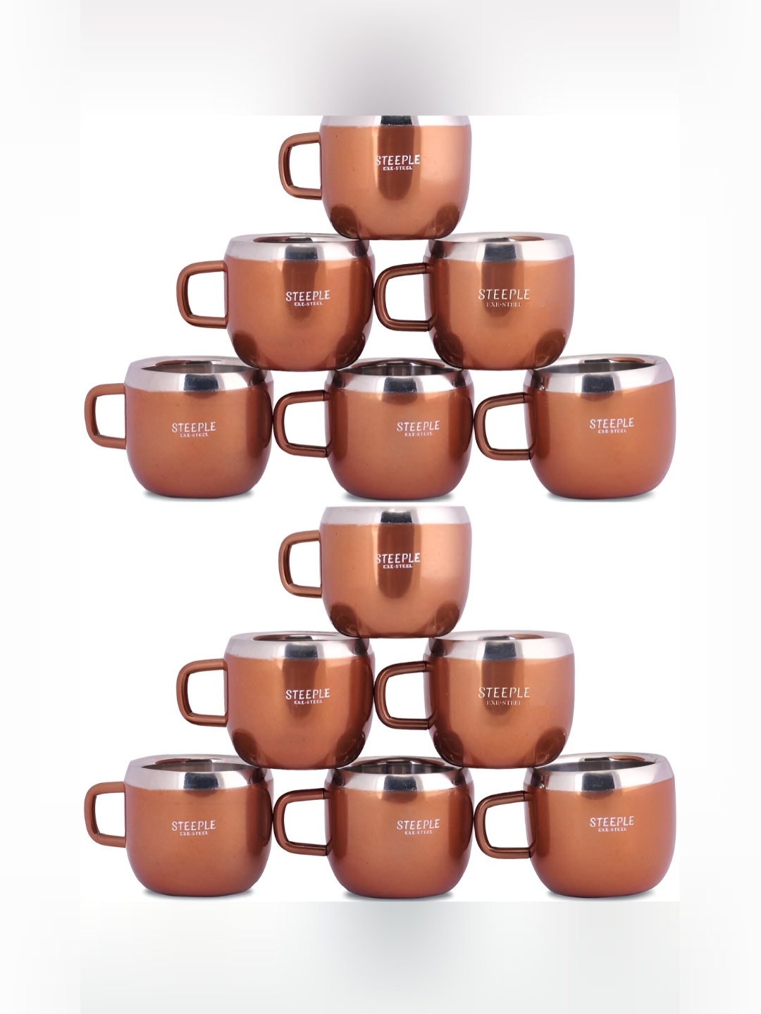 

STEEPLE Brown & Silver Toned 12 Pieces Stainless Steel Glossy Cups 100 ml Each