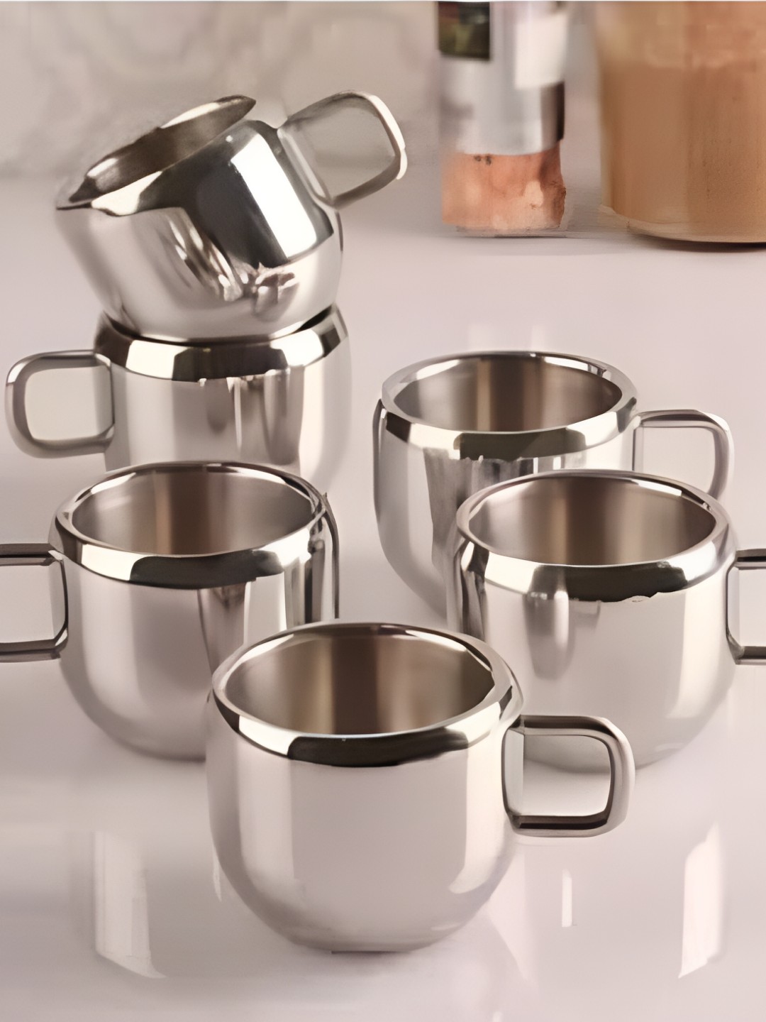 

STEEPLE Silver-Toned 6 Pcs Stainless Steel Glossy Cups 80 ml