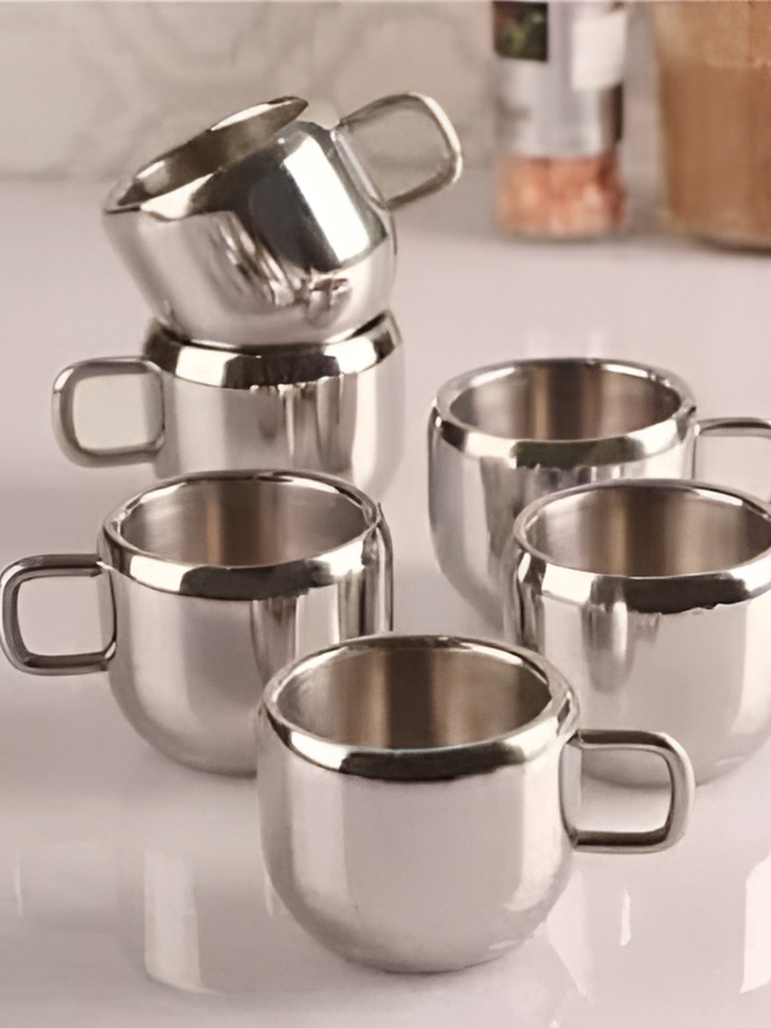 

STEEPLE Silver Toned Stainless Steel Glossy Cups 90 ml Each