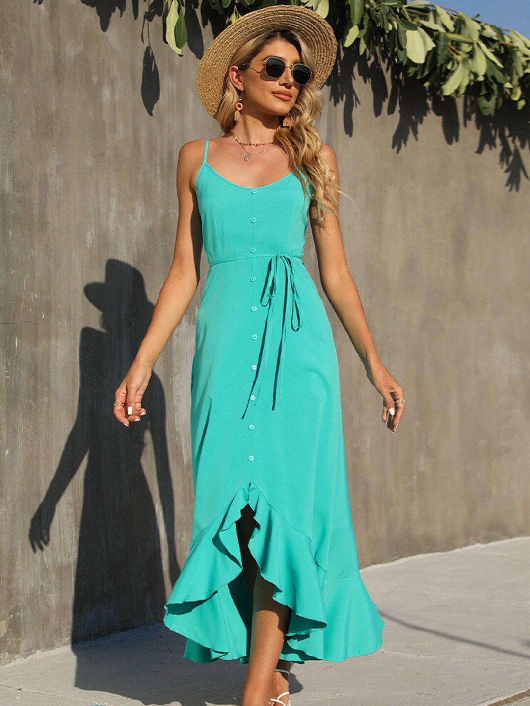 

StyleCast x Revolte Shoulder Straps Tie Up A-Line Midi Dress, Green