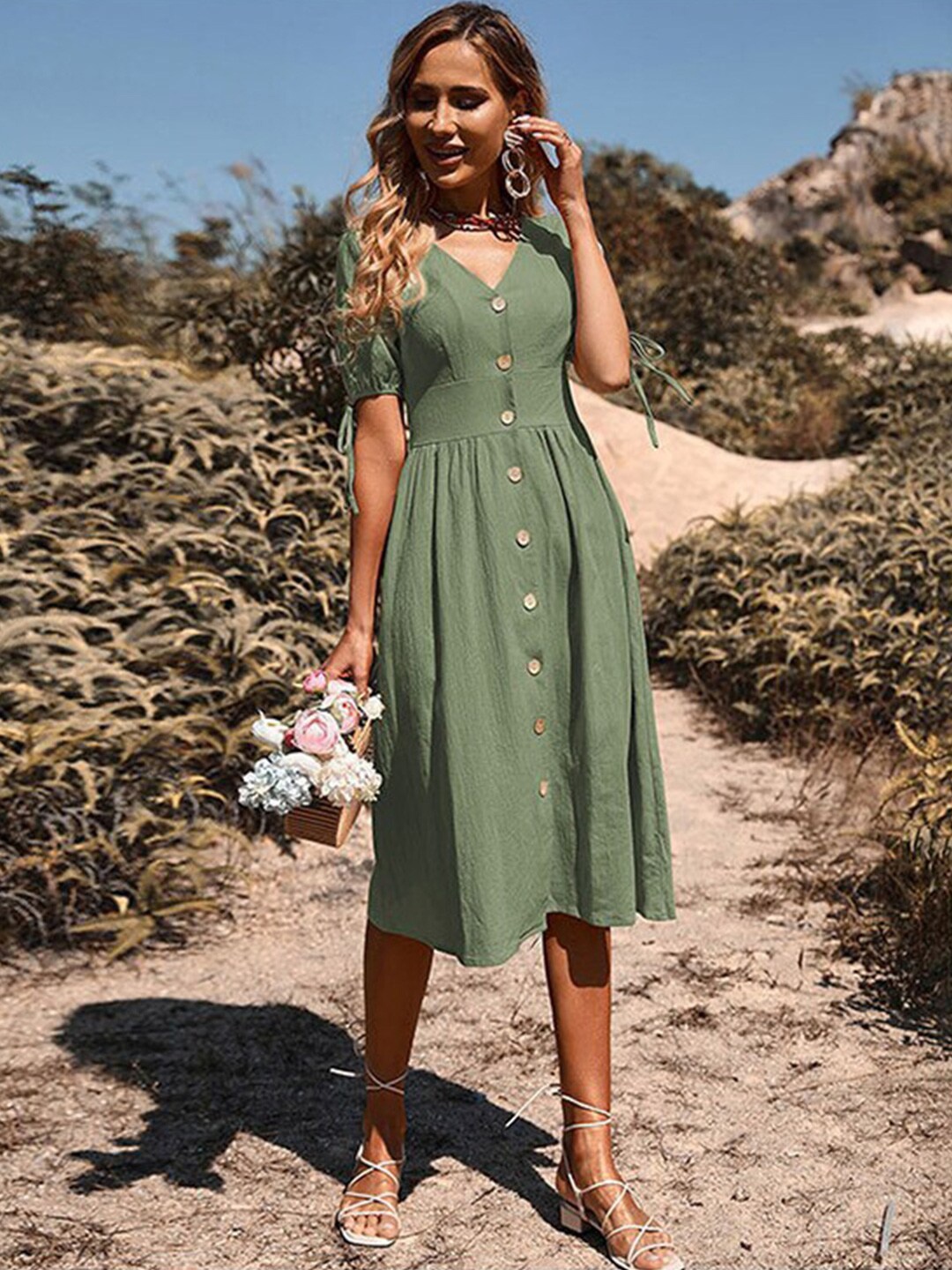 

StyleCast x Revolte Green Fit & Flare Midi Dress