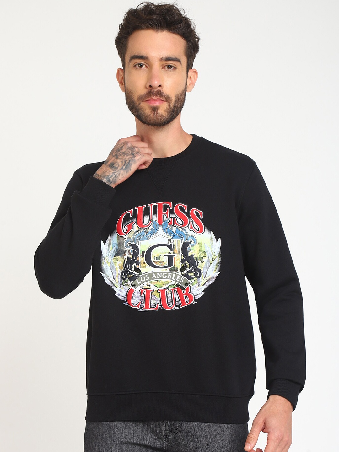 

GUESS Graphic Printed Long Sleeves Pullover Sweatshirt, Black