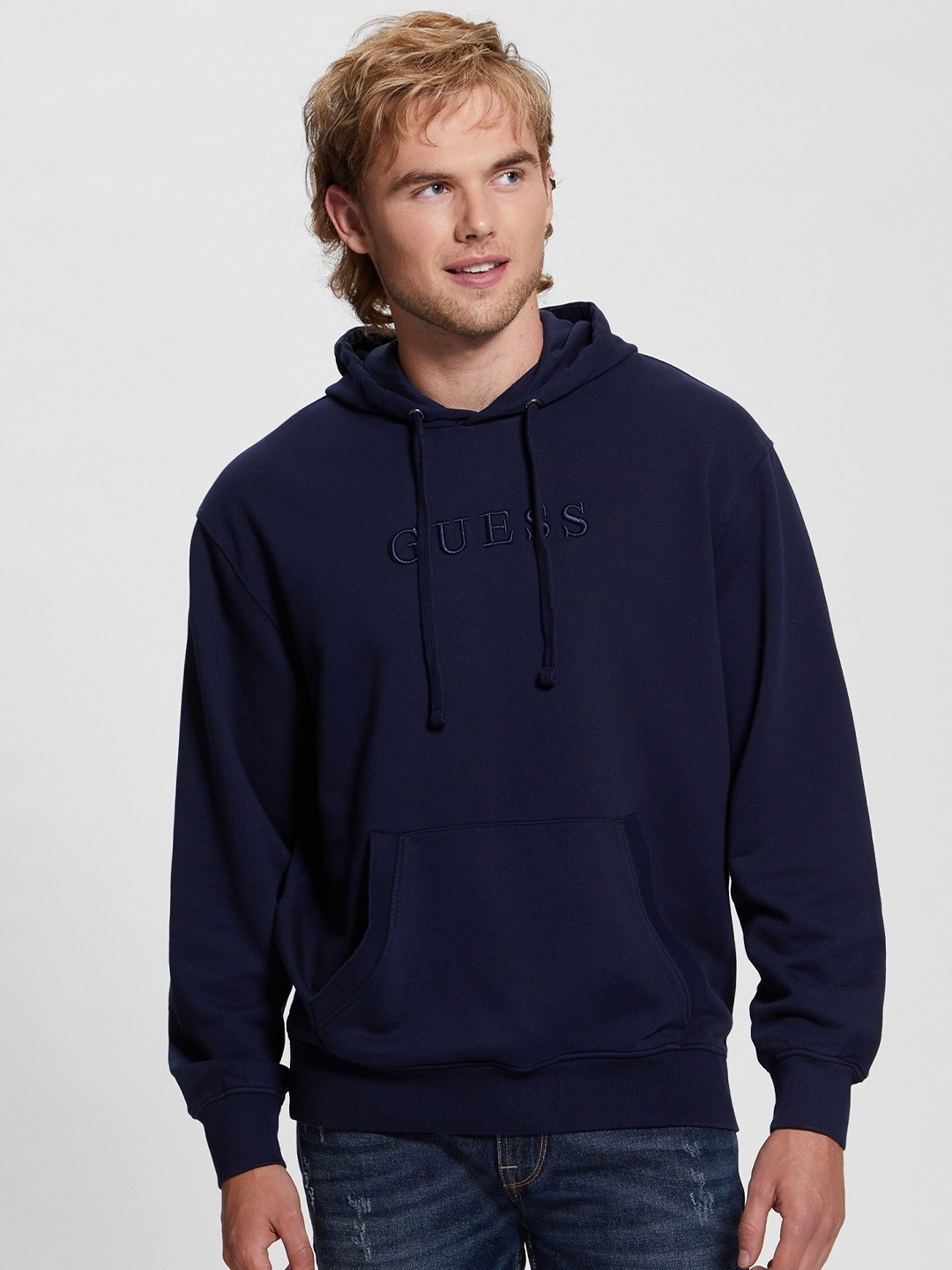 

GUESS Hooded Neck Long Sleeves Cotton Pullover Sweatshirt, Blue