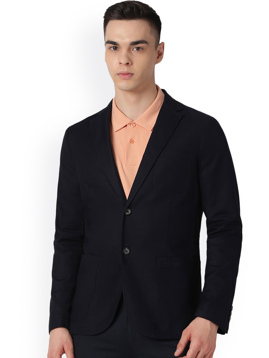 

GUESS Notched Lapel Long Sleeves Single-Breasted Formal Blazers, Blue