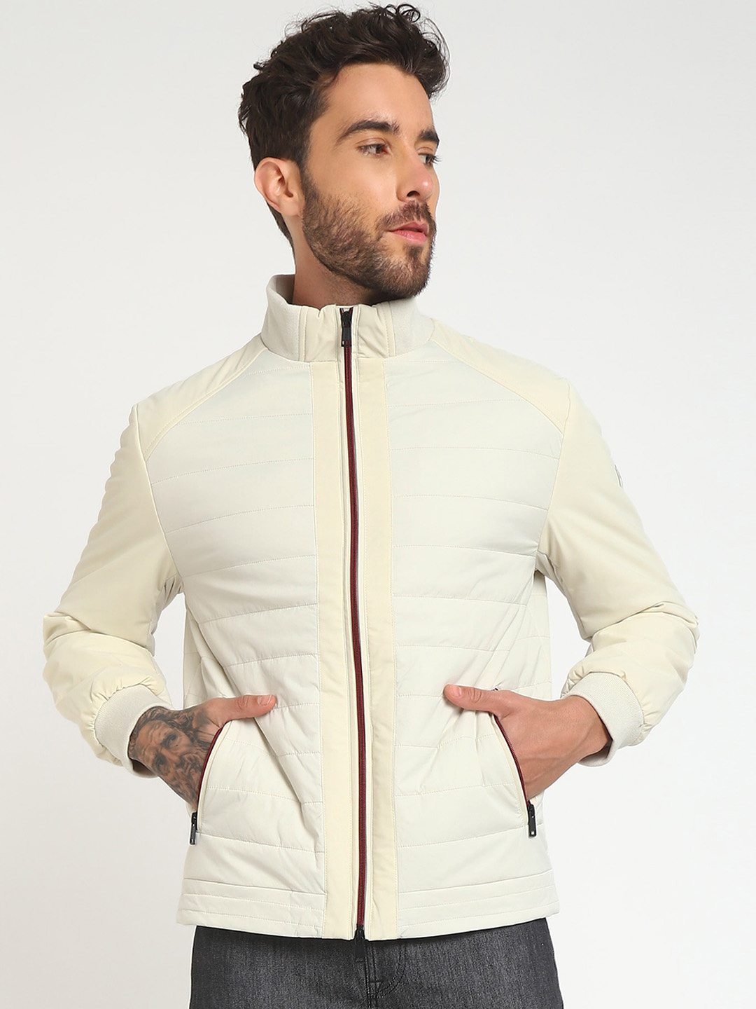 

GUESS Mock Collar Long Sleeves Padded Jacket, Cream