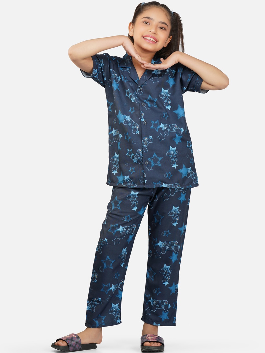 

Sand Dune Girls Graphic Printed Night suit, Navy blue