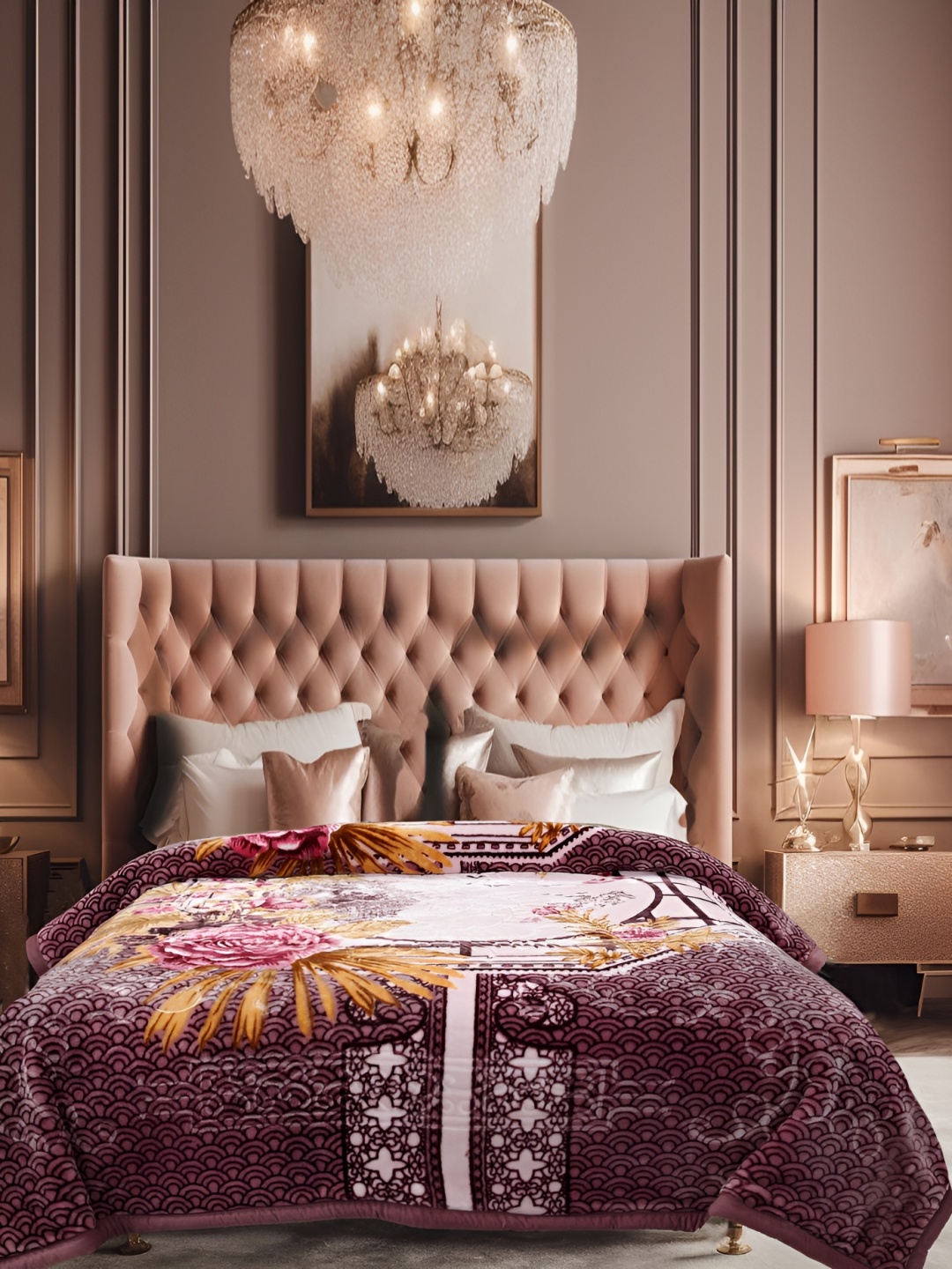 

ELSTONE HOME White & Purple Ethnic Motifs Heavy Winter 600 GSM Double Bed Blanket