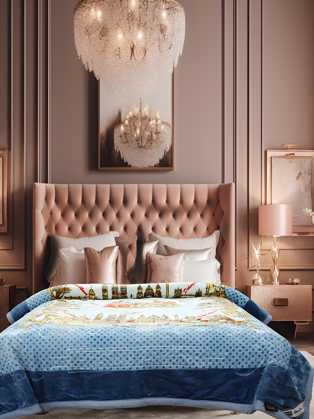 

ELSTONE HOME Blue & White Floral Heavy Winter 600 GSM Double Bed Blanket