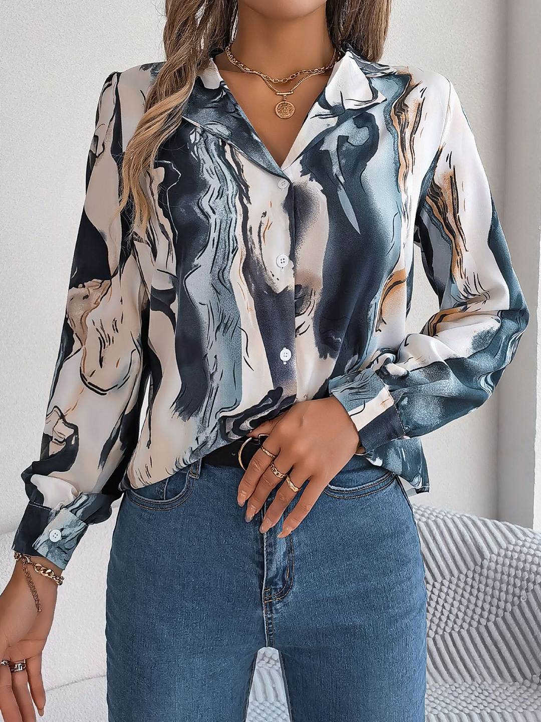 

StyleCast Blue Abstract Printed Casual Shirt