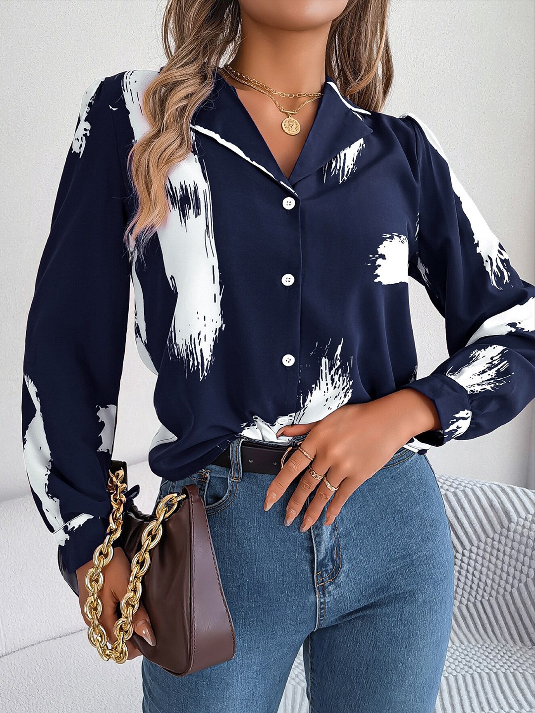 

StyleCast Navy Blue Abstract Printed Casual Shirt