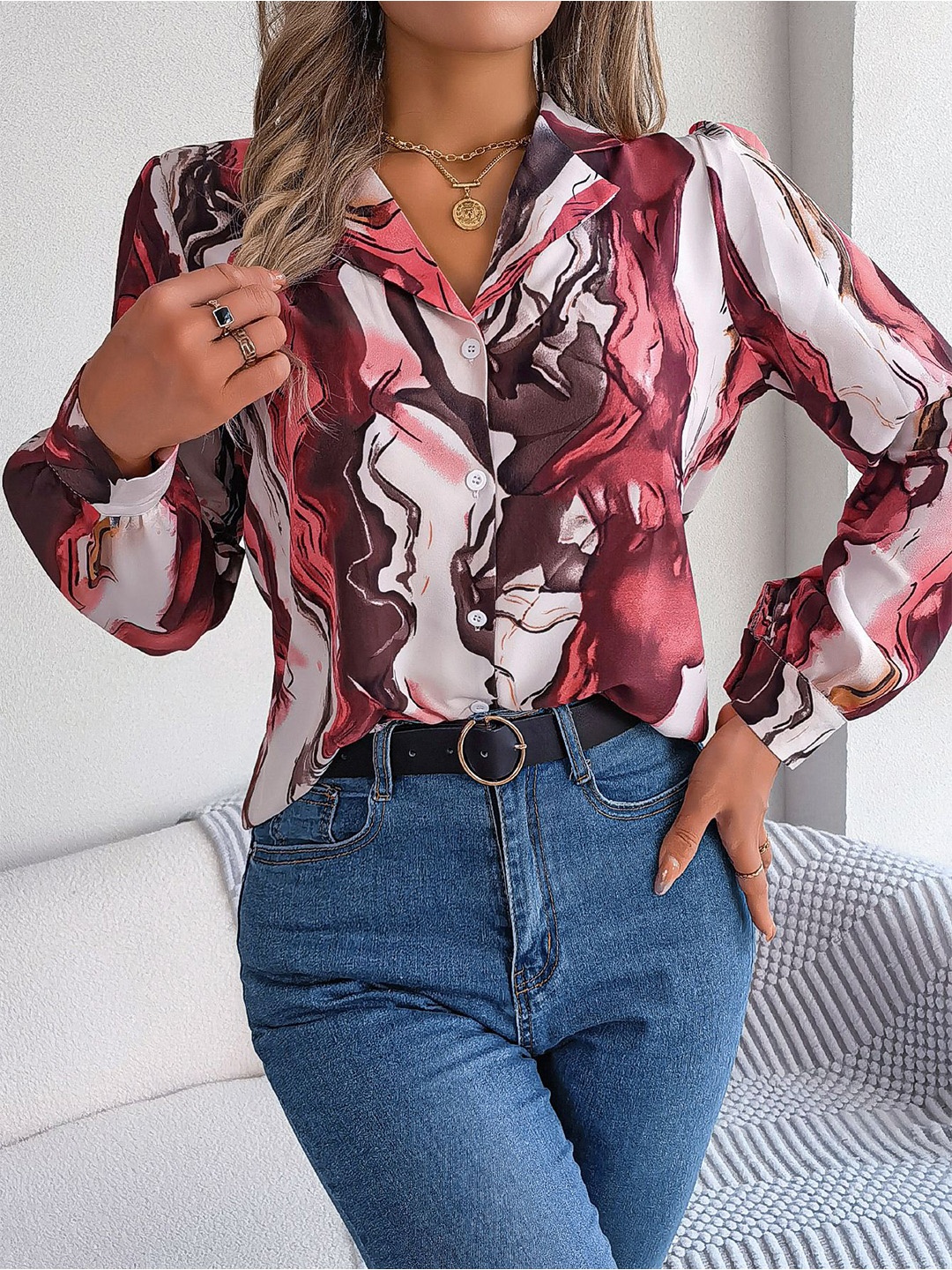 

StyleCast Maroon Abstract Printed Cuban Collar Casual Shirt