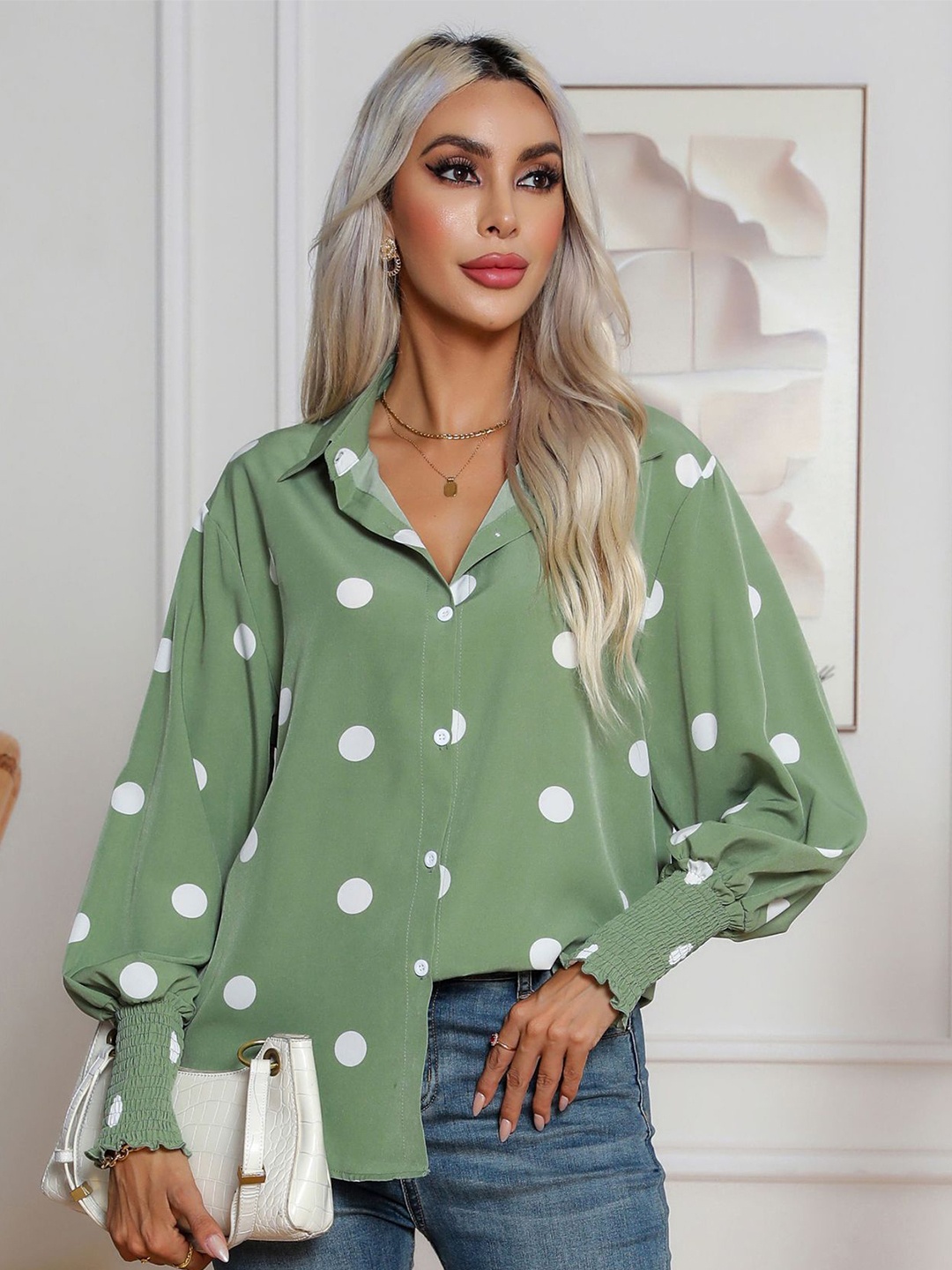 

StyleCast Green Polka Dots Printed Casual Shirt
