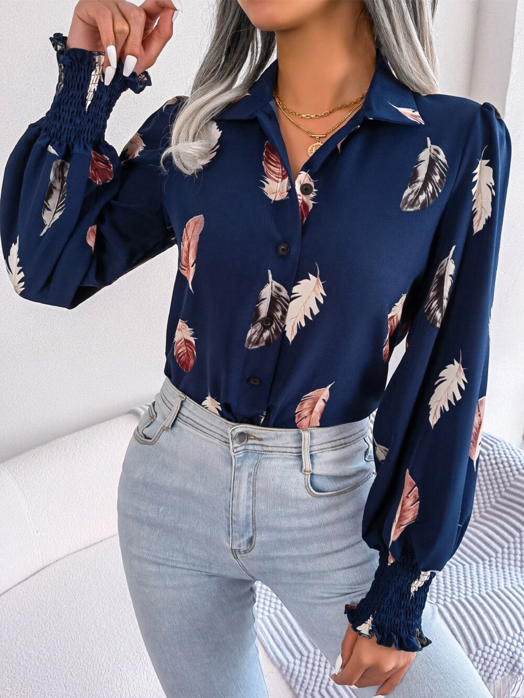 

StyleCast Navy Blue Conversational Printed Casual Shirt