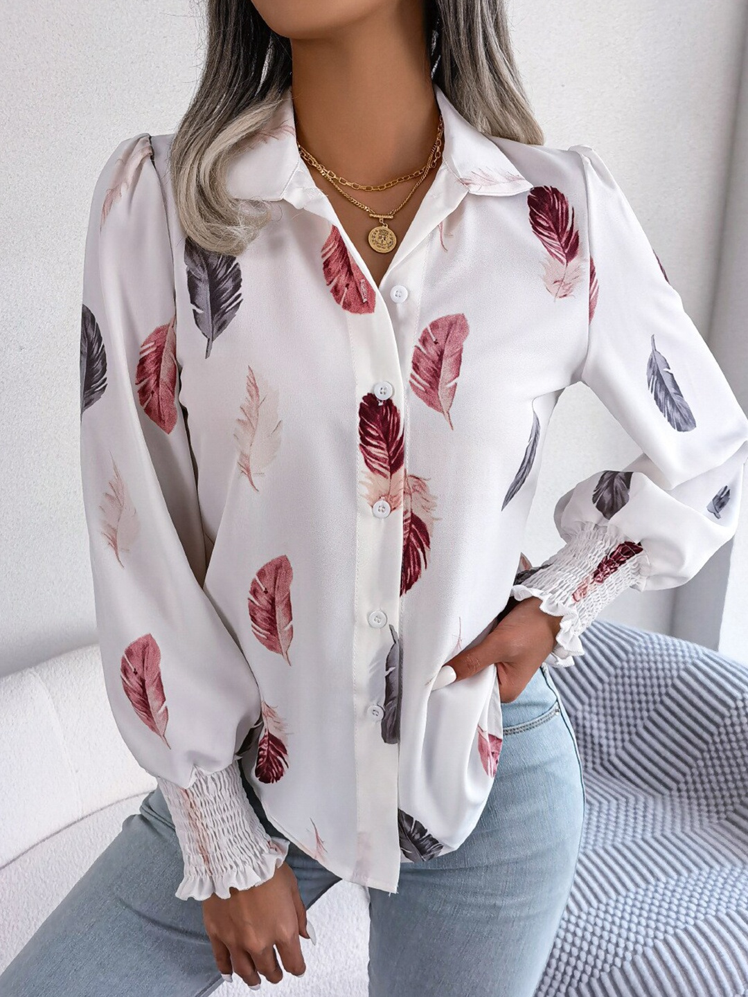 

StyleCast White Conversational Printed Casual Shirt