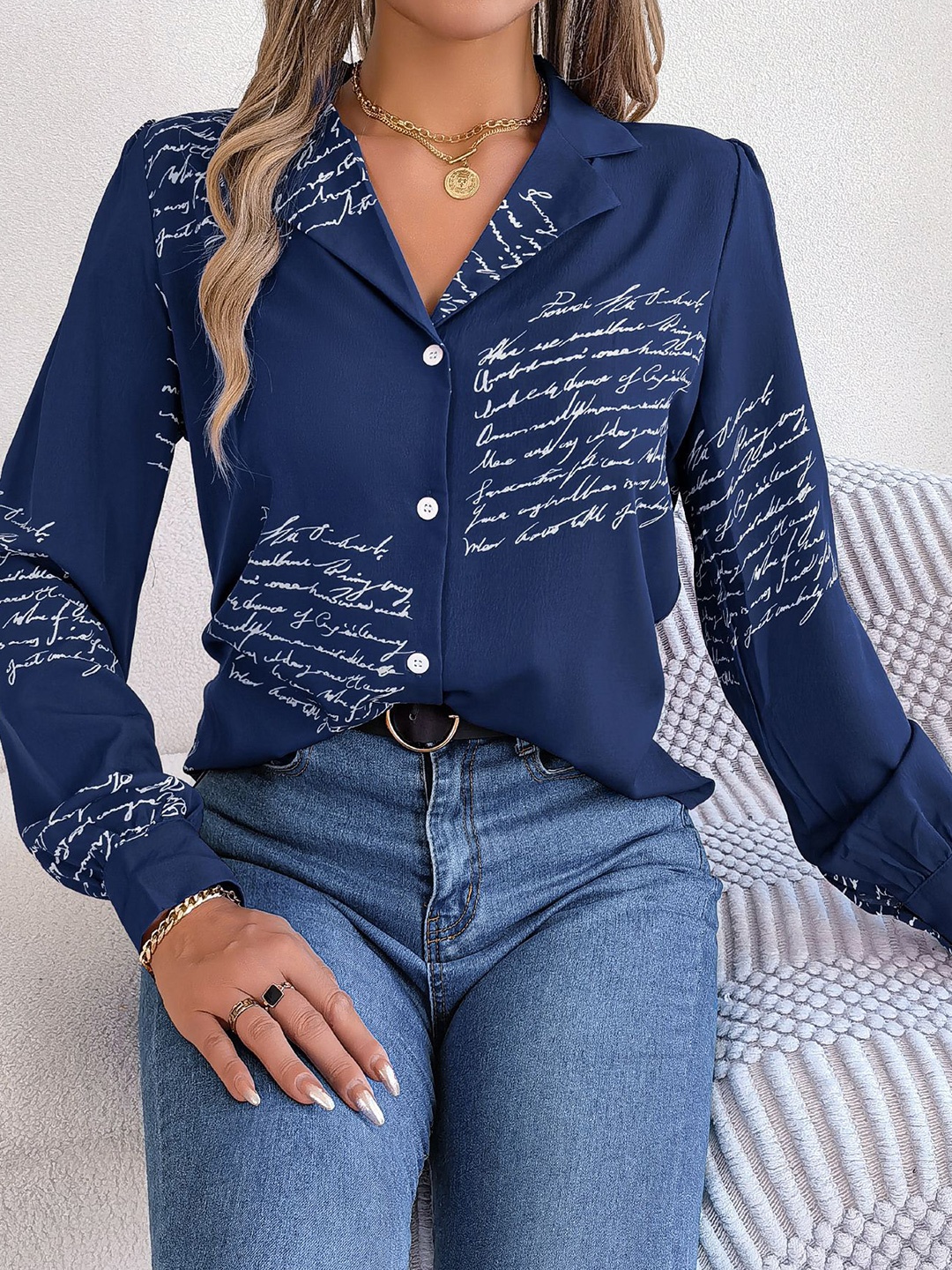 

StyleCast Navy Blue Typography Printed Cuban Collar Casual Shirt