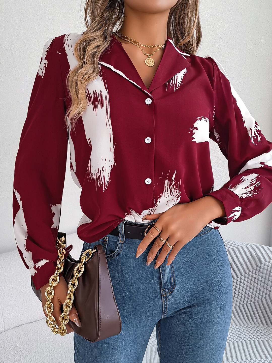 

StyleCast Maroon Abstract Printed Cuban Collar Casual Shirt