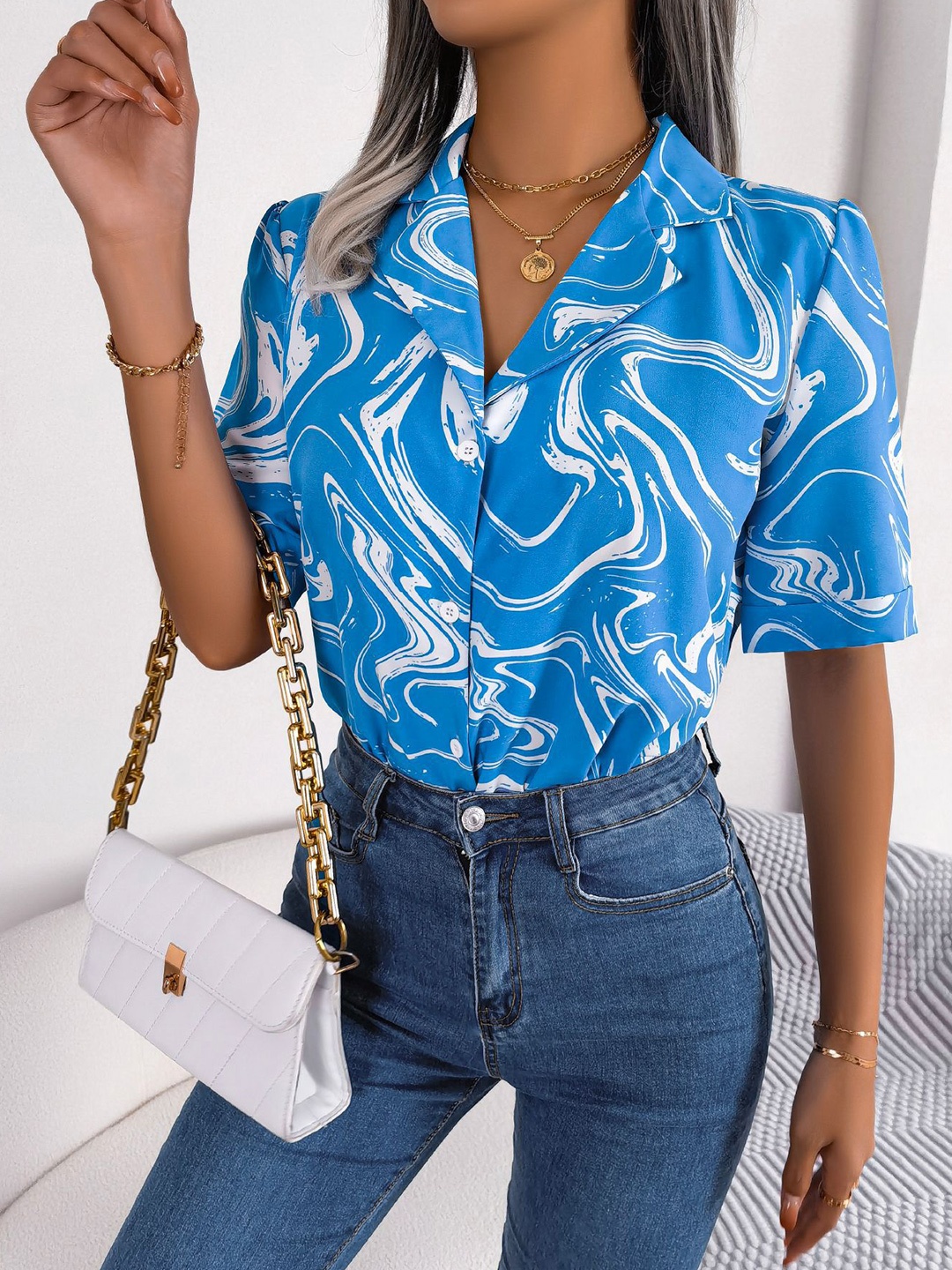 

StyleCast Blue Abstract Printed Casual Shirt