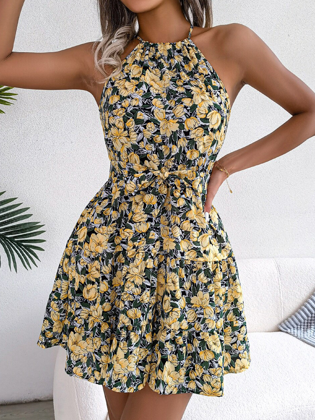 

StyleCast Floral Printed Chiffon Fit & Flare Mini Dress, Yellow