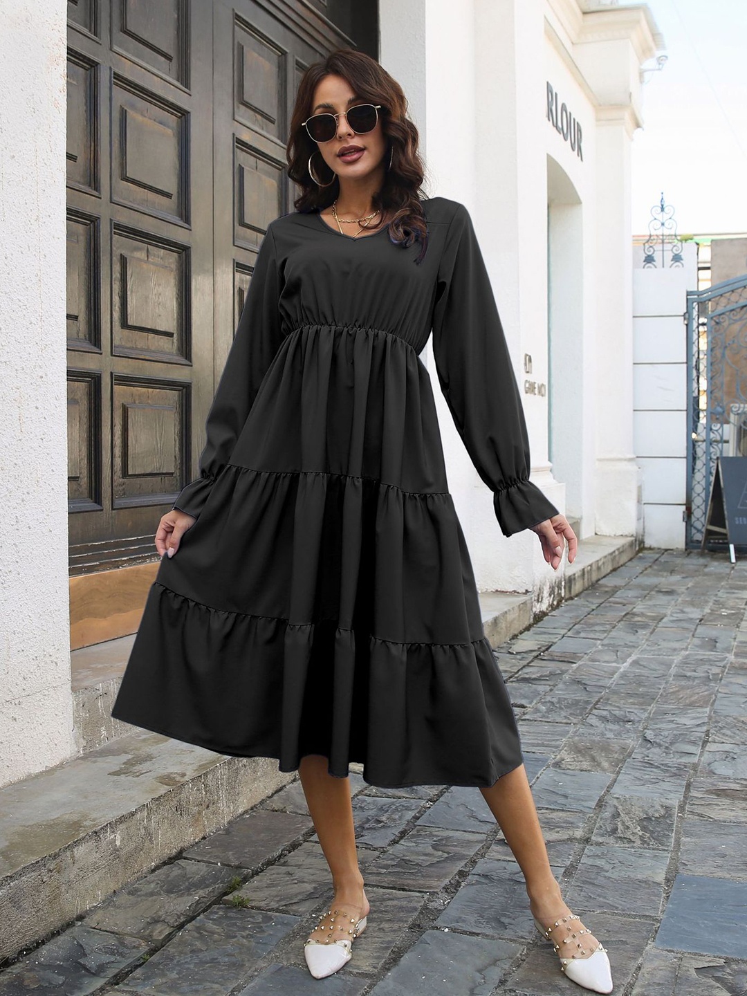 

StyleCast Black Chiffon Fit & Flare Midi Dress