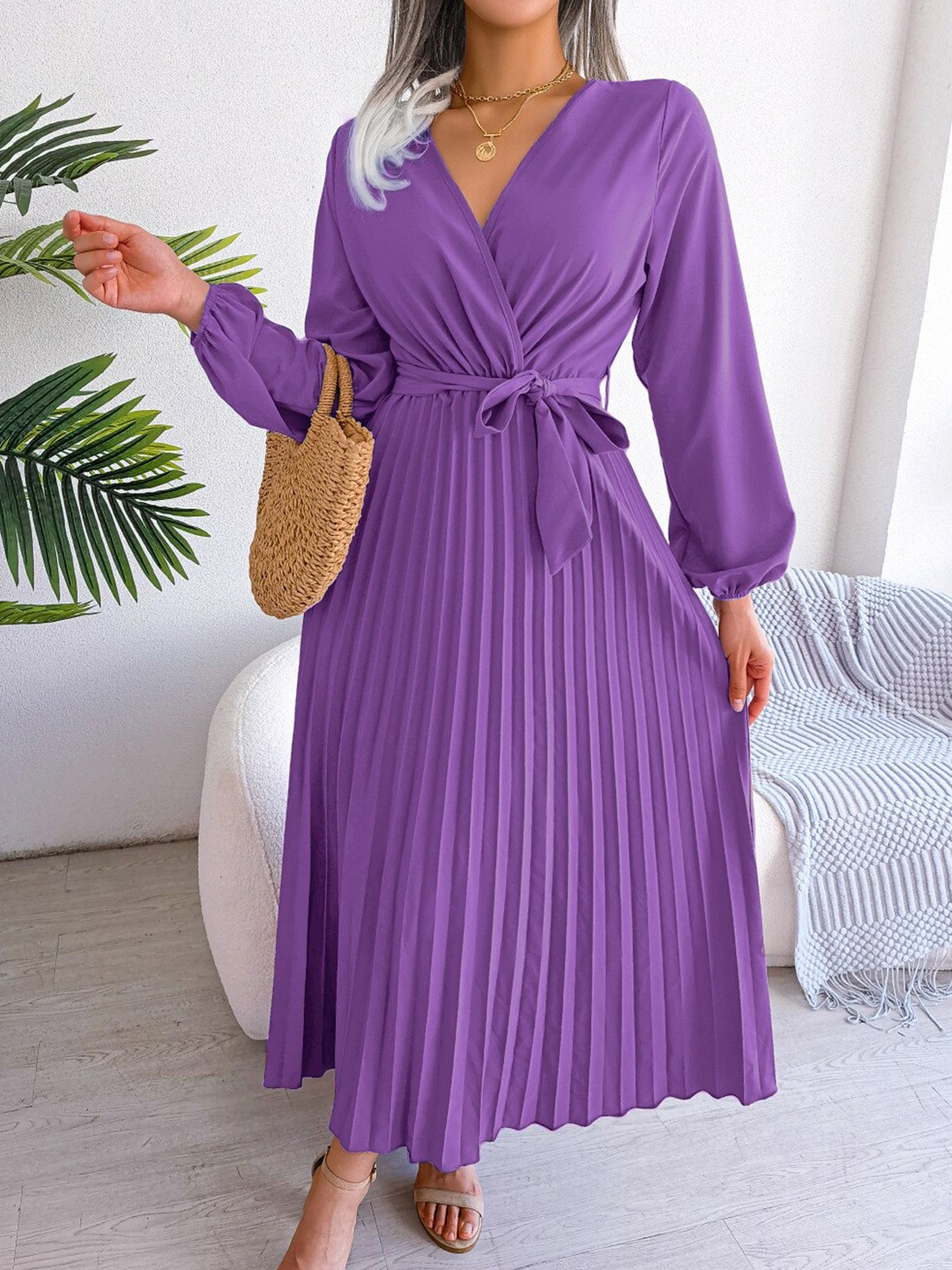 

StyleCast Purple V-Neck Chiffon Maxi Dress
