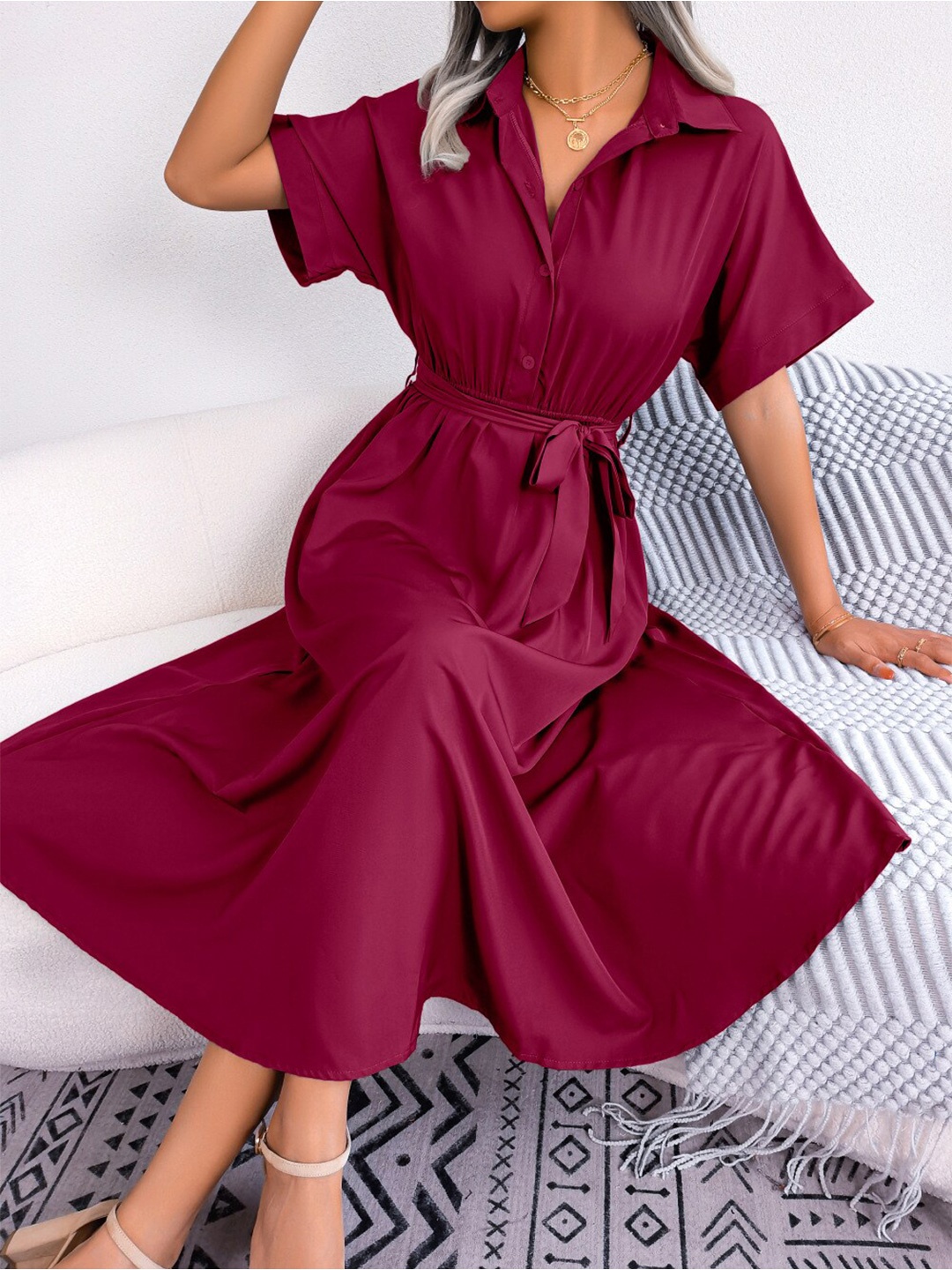 

StyleCast Shirt Collar Fit & Flare Dress, Maroon