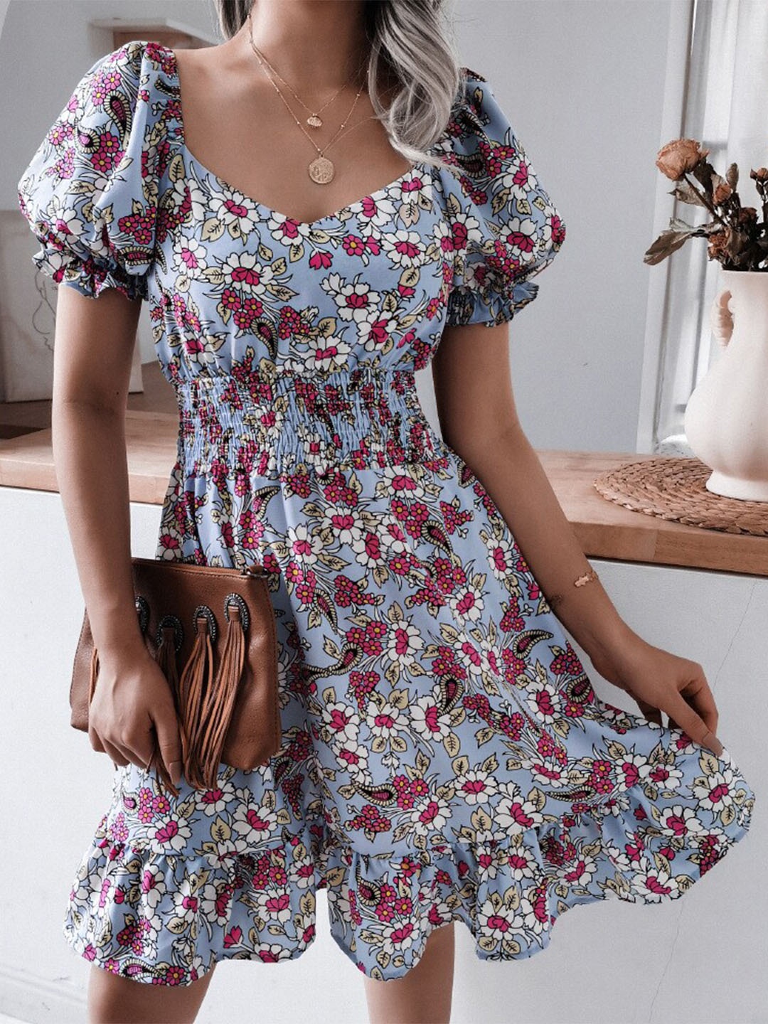 

StyleCast Floral Printed Flutter Sleeve Fit & Flare Dress, Blue