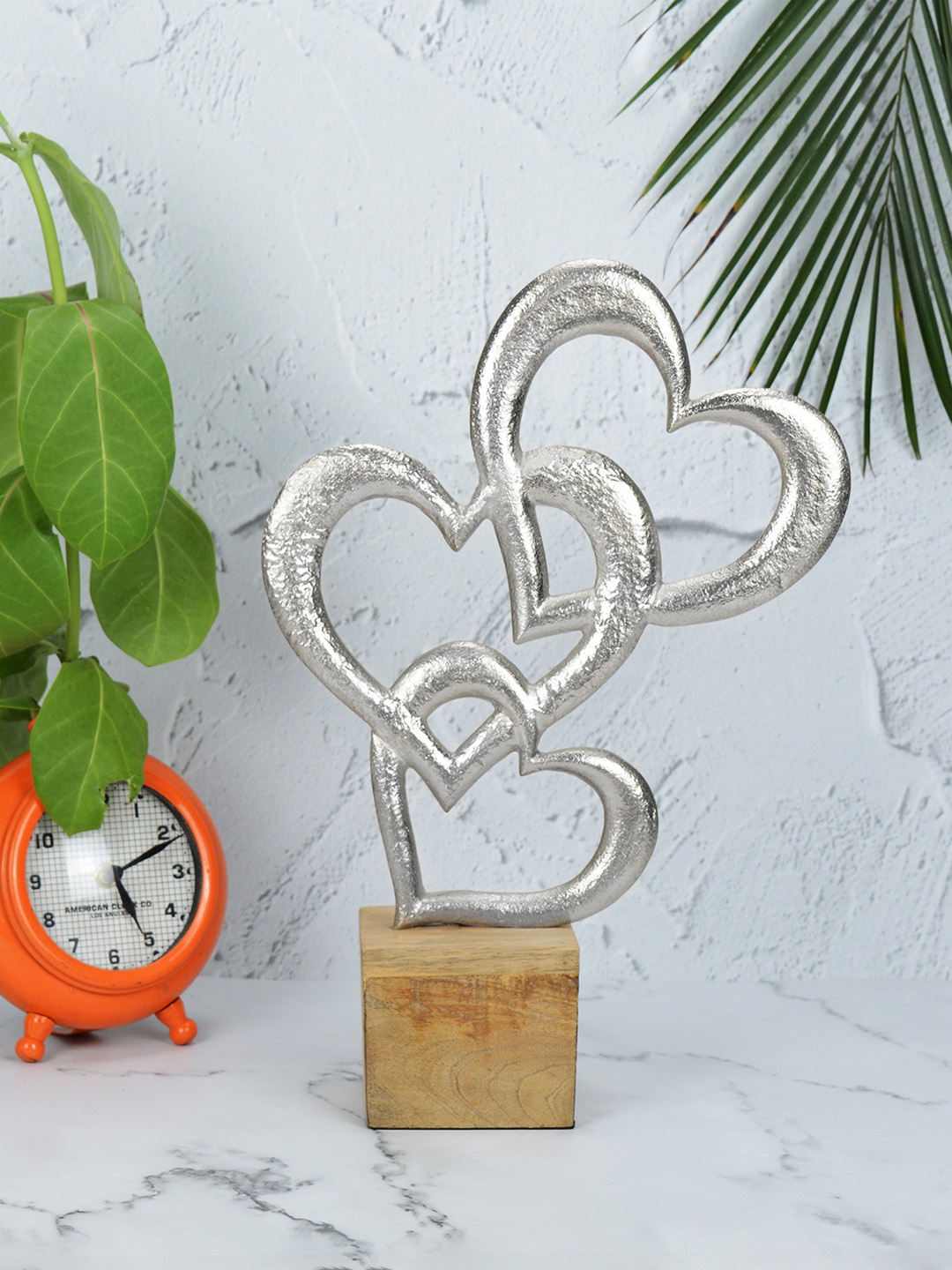 

Maison Modern Silver-Toned Medium Metal Triple Heart Figurine Showpiece